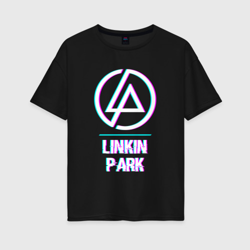 Женская футболка хлопок Oversize с принтом Linkin Park Glitch Rock, вид спереди #2
