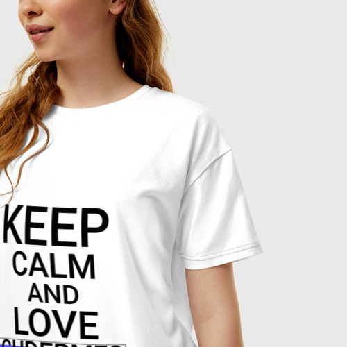 Женская футболка хлопок Oversize с принтом Keep calm Gudermes (Гудермес), фото на моделе #1