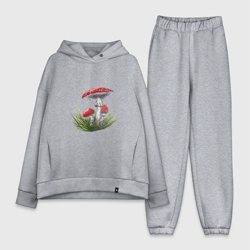 Женский костюм хлопок Oversize Мухоморы в траве
