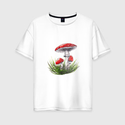Мухоморы в траве – Женская футболка хлопок Oversize с принтом купить со скидкой в -16%