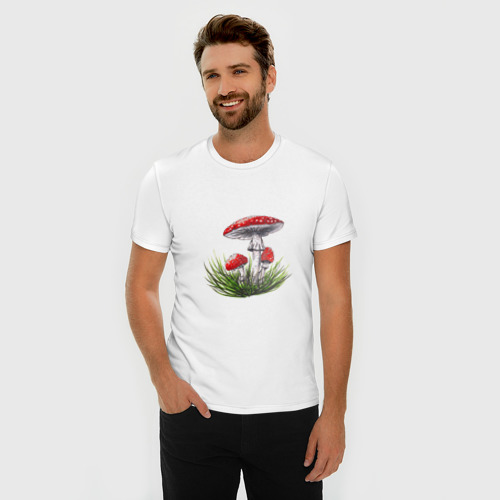 Мужская футболка хлопок Slim Мухоморы в траве, цвет белый - фото 3