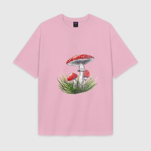 Женская футболка Oversize хлопок texturе Мухоморы в траве