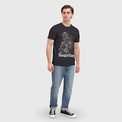 Мужская футболка 3D с принтом Скелет рокер, вид сбоку #3