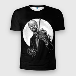 Мужская футболка 3D Slim Скелет скрипач под полной луной
