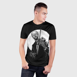 Мужская футболка 3D Slim Скелет скрипач под полной луной - фото 2