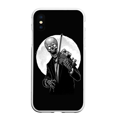 Чехол для iPhone XS Max матовый с принтом Скелет скрипач под полной луной, вид спереди #2