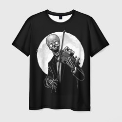 Мужская футболка 3D Скелет скрипач под полной луной