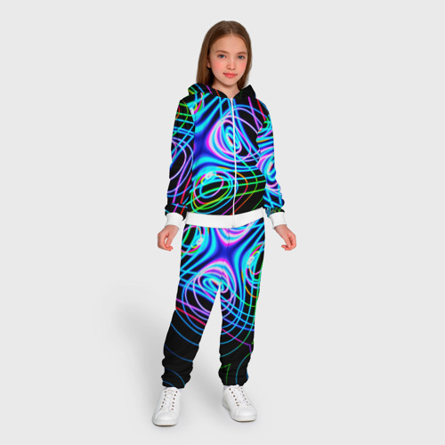 Детский 3D костюм с принтом Неоновое множество линий - Голубой, вид сбоку #3