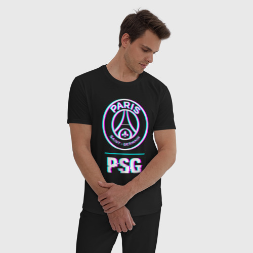 Мужская пижама хлопок PSG FC в стиле Glitch, цвет черный - фото 3