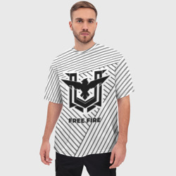 Мужская футболка oversize 3D Символ Free Fire на светлом фоне с полосами - фото 2