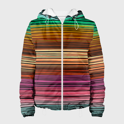 Женская куртка с принтом Multicolored thin stripes Разноцветные полосы, вид спереди №1