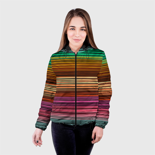 Женская куртка 3D Multicolored thin stripes Разноцветные полосы, цвет черный - фото 3