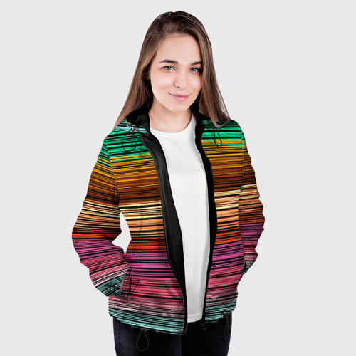 Женская куртка 3D Multicolored thin stripes Разноцветные полосы, цвет черный - фото 4