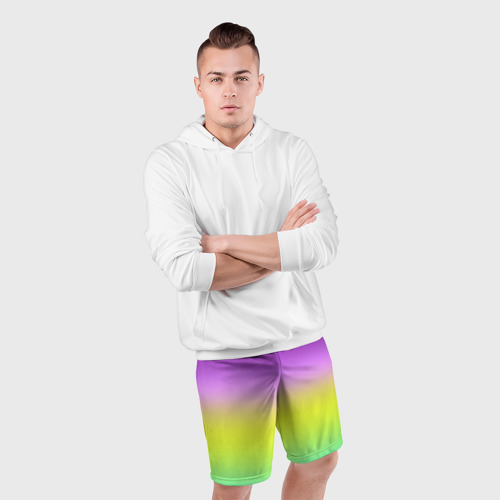 Мужские шорты спортивные Фиолетово-желтый градиент с бирюзой, цвет 3D печать - фото 5