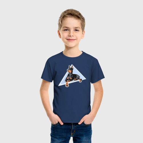 Детская футболка хлопок Важный Доберман, цвет темно-синий - фото 3