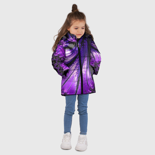 Зимняя куртка для девочек 3D Неоновый фрактал черный с фиолетовым Абстракция, цвет черный - фото 5