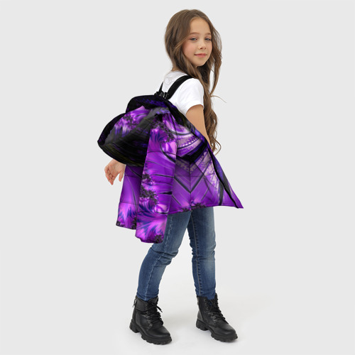 Зимняя куртка для девочек 3D Неоновый фрактал черный с фиолетовым Абстракция, цвет черный - фото 6