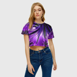 Женская футболка Crop-top 3D Неоновый фрактал черный с фиолетовым Абстракция - фото 2