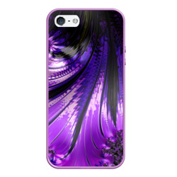 Чехол для iPhone 5/5S матовый Неоновый фрактал черный с фиолетовым Абстракция
