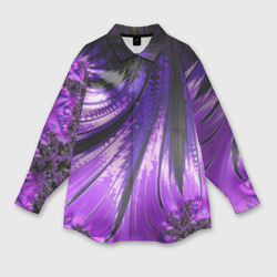 Мужская рубашка oversize 3D Неоновый фрактал черный с фиолетовым Абстракция