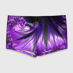 Мужские купальные плавки 3D Неоновый фрактал черный с фиолетовым Абстракция