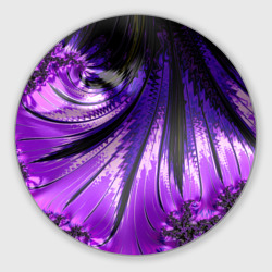 Круглый коврик для мышки Неоновый фрактал черный с фиолетовым Абстракция