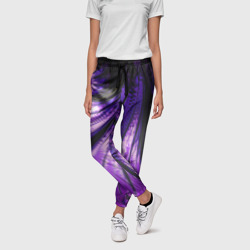 Женские брюки 3D Неоновый фрактал черный с фиолетовым Абстракция - фото 2
