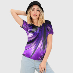 Женская футболка 3D Slim Неоновый фрактал черный с фиолетовым Абстракция - фото 2