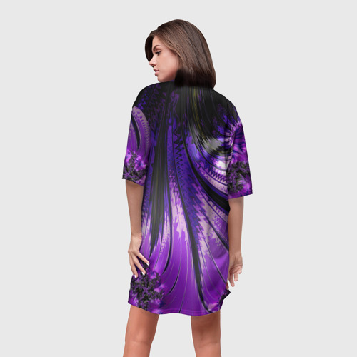 Платье-футболка 3D Неоновый фрактал черный с фиолетовым Абстракция, цвет 3D печать - фото 4