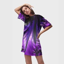 Платье-футболка 3D Неоновый фрактал черный с фиолетовым Абстракция - фото 2