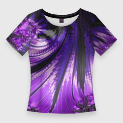 Женская футболка 3D Slim Неоновый фрактал черный с фиолетовым Абстракция