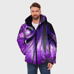 Мужская зимняя куртка 3D Неоновый фрактал черный с фиолетовым Абстракция - фото 2