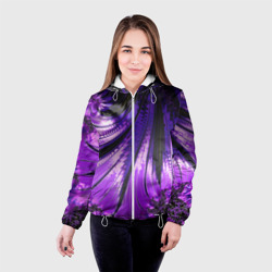 Женская куртка 3D Неоновый фрактал черный с фиолетовым Абстракция - фото 2