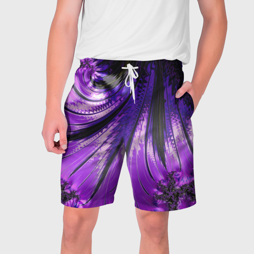 Мужские шорты 3D Неоновый фрактал черный с фиолетовым Абстракция, цвет 3D печать