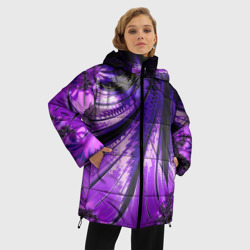 Женская зимняя куртка Oversize Неоновый фрактал черный с фиолетовым Абстракция - фото 2