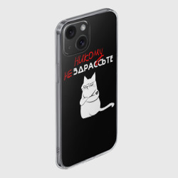 Чехол для iPhone 15 силиконовый с защитой камеры Неприветливый кот - фото 2