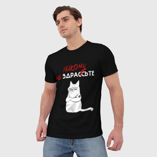 Мужская футболка 3D с принтом Неприветливый кот, фото на моделе #1