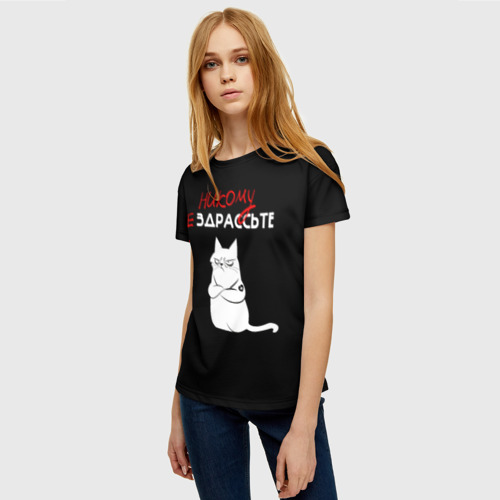 Женская футболка 3D Неприветливый кот, цвет 3D печать - фото 3