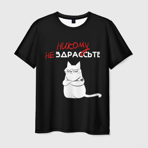 Мужская футболка 3D с принтом Неприветливый кот, вид спереди #2