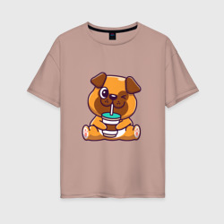 Женская футболка хлопок Oversize Drinking Dog