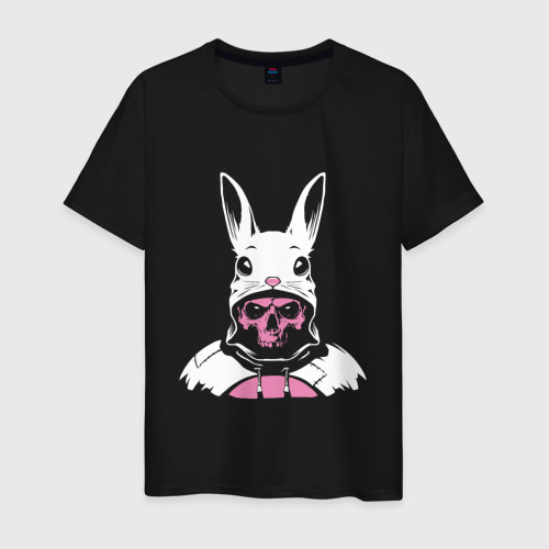 Мужская футболка хлопок Кролик с черепом, цвет черный