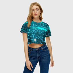 Женская футболка Crop-top 3D Голубая схема - фото 2