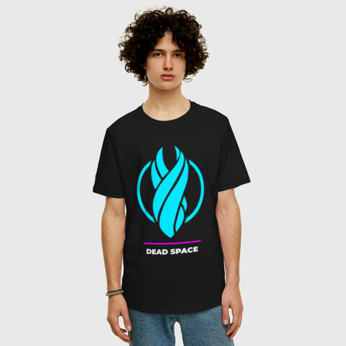 Мужская футболка хлопок Oversize Символ Dead Space в неоновых цветах, цвет черный - фото 3