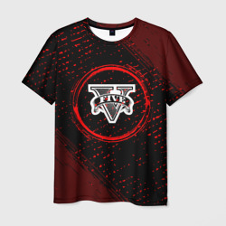 Мужская футболка 3D Символ GTA и краска вокруг на темном фоне