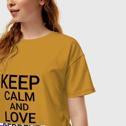 Женская футболка хлопок Oversize Keep calm Derbent Дербент, цвет горчичный - фото 3