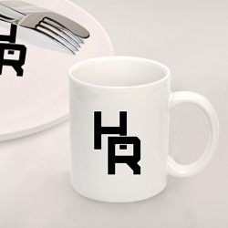 Набор: тарелка кружка с принтом HR плетение для любого человека, вид спереди №2. Цвет основы: белый