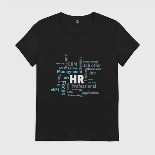 Женская футболка хлопок с принтом HR terms, вид спереди #2