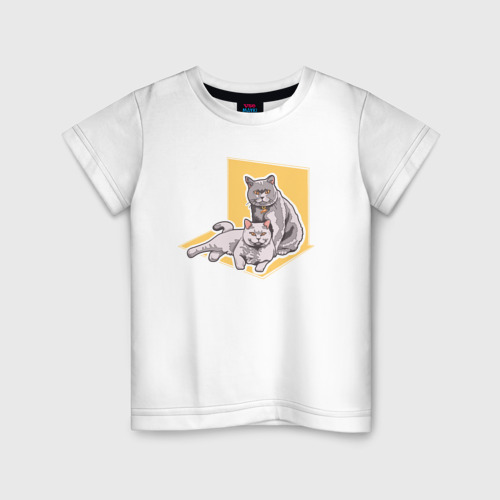 Детская футболка из хлопка с принтом Две британские кошки, вид спереди №1