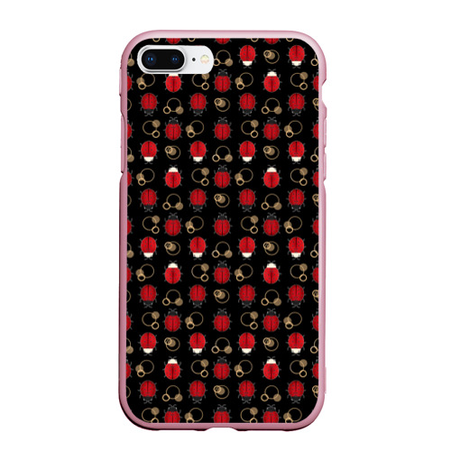 Чехол для iPhone 7Plus/8 Plus матовый Красные Божьи коровки на черном фоне ladybug, цвет розовый