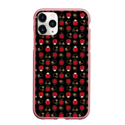 Чехол для iPhone 11 Pro Max матовый Красные Божьи коровки на черном фоне ladybug